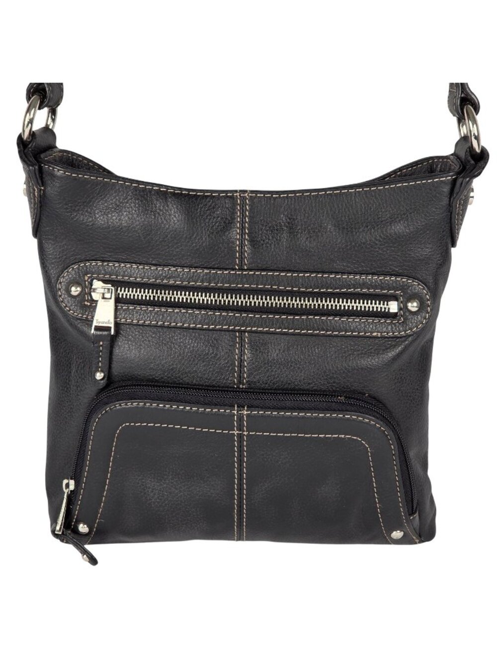 Tignanello Multi Pocket Organizer Crosssbody Bag Black Leather 10" x 10"